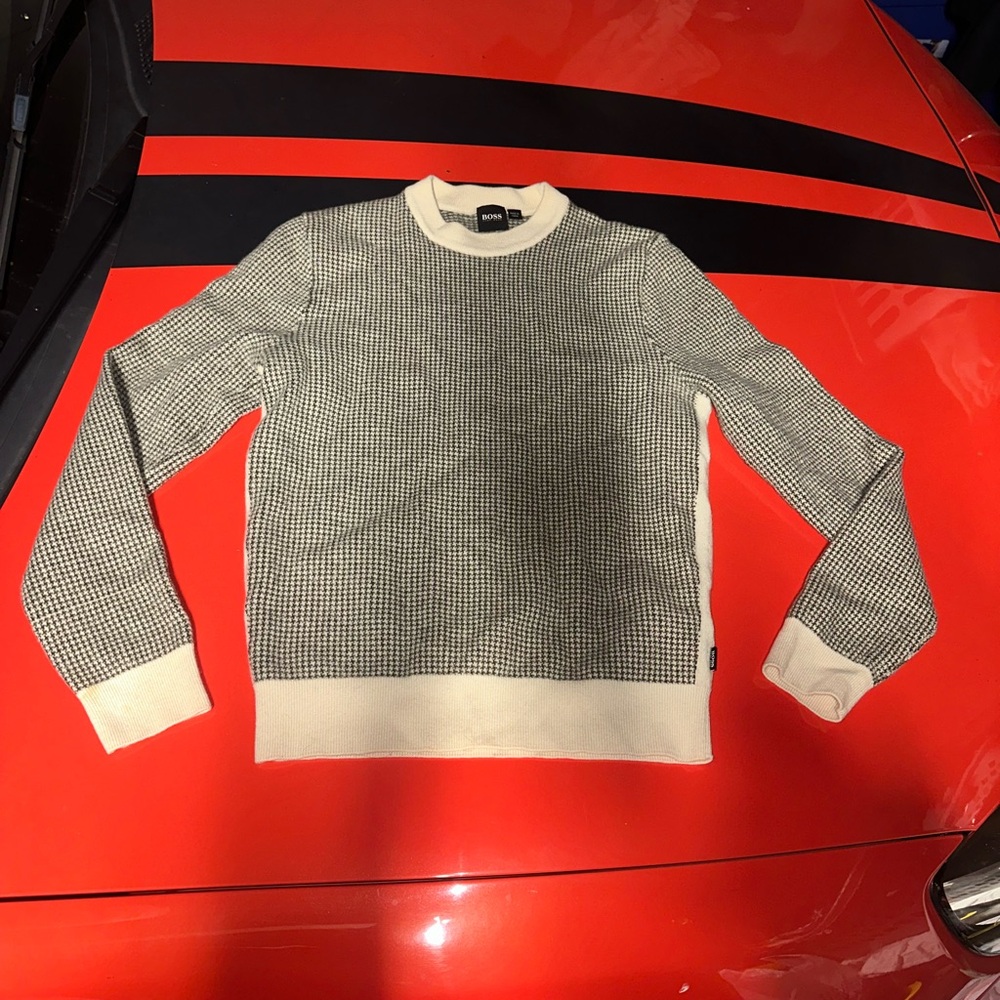 Boss Black & White Houndstooth Crewneck Sweater
